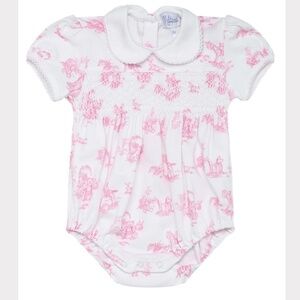 Nella Pima Pink Toile Baby Bubble Romper - 3-6 Months